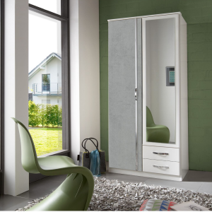 Brace White & Grey Wardrobe with Drawers 2 Door 90cm