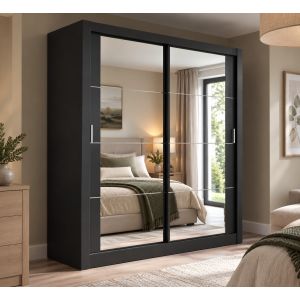 Vision Sliding Mirrored Wardrobe in Matt Black | 2 Door - 180cm Wide
