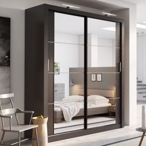 Vision Sliding Mirrored Wardrobe in Matt Black | 2 Door - 180cm Wide