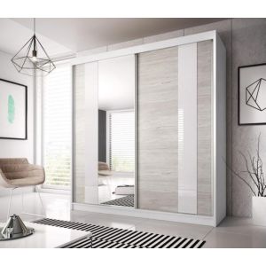 Mammoth Mirrored Sliding Wardrobe in Matt White, Black, Oak  | 2 Door - 233cm Wide