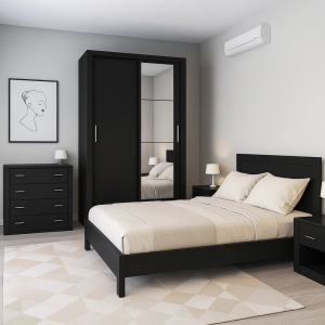 Vision Black Bedroom Furniture Set + Sliding Wardrobe 120cm