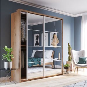 Vision Sliding Mirrored Wardrobe Oak | 2 Door - 180cm Wide