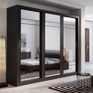 Vision Sliding Mirrored Wardrobe in Matt Black | 3 Door - 250cm Wide