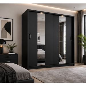 Vision Sliding Mirrored Wardrobe in Matt Black | 2 Door - 220cm Wide