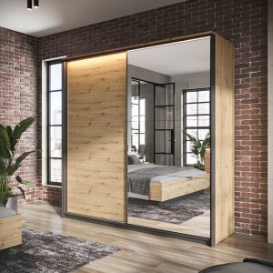 Sweden Sliding Wardrobe in Oak with LED Lighting | 2 Door - 220cm Wide