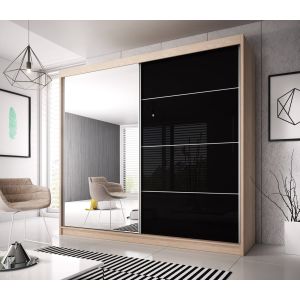 Mammoth Mirrored Sliding Wardrobe in Matt White, Black, Oak | 2 Door - 183cm Wide