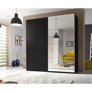 Monestry Sliding Mirrored Wardrobe in Matt Black | 2 Door