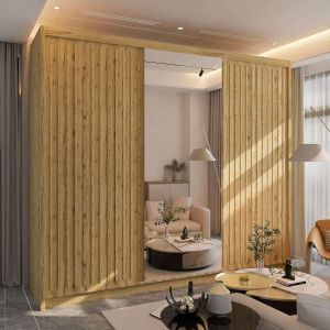Velar Sliding Wardrobe with Drawers Oak + Mirror 250cm - 3 Door