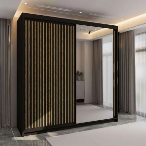 Velar Sliding Mirror Wardrobe Black 2 Door [150/203cm]