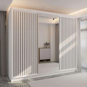 Velar Sliding Wardrobe with Drawers White + Mirror 250cm - 3 Door