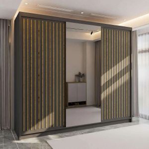 Velar Sliding Wardrobe with Drawers Grey + Mirror 250cm - 3 Door