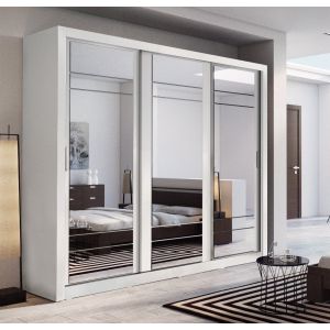 Vision Sliding Mirrored Wardrobe in Matt White | 3 Door - 250cm Wide