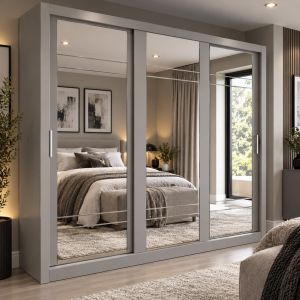 Vision Sliding Mirrored Wardrobe in Matt Grey | 3 Door - 250cm Wide