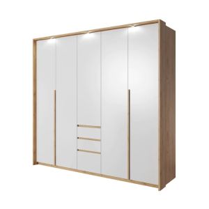Geneva 3 Door Wardrobe with Drawers in Matt White & Oak | 225cm Width