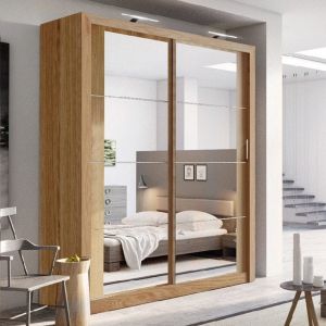 Vision Sliding Mirrored Wardrobe in Shetland Oak 2 Door - 180cm Wide