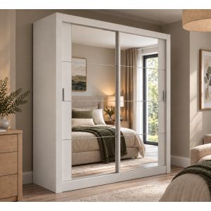 Vision Sliding Mirrored Wardrobe in Matt White | 2 Door - 180cm Wide