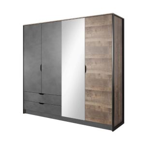 Farmhouse Oak & Grey Hinged Door Wardrobe with Drawers and Mirror 220cm