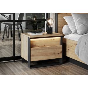 Sweden Oak Bedside Table 55cm + LED Light 