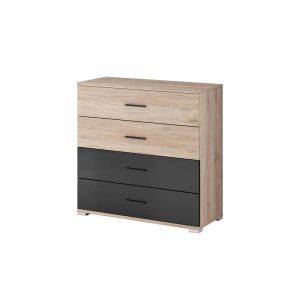 Twin Chest of Drawers Matt Black & Oak Finish