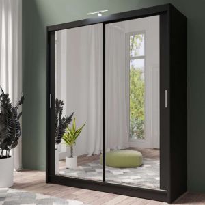 Petra Mirrored Sliding Door Wardrobe Black 120cm/150cm/180cm/203cm