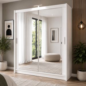 Petra Mirrored Sliding Door Wardrobe White 120cm/150cm/180cm/203cm