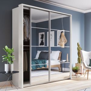 Vision Sliding Mirrored Wardrobe White| 2 Door - 180cm Wide