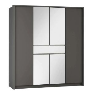 Hermé Wardrobe Grey Graphite with Mirrors & Drawer 200cm