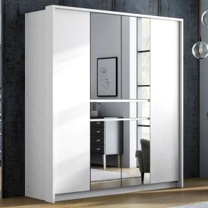 Hermé Wardrobe White with Mirrors & Drawer 200cm
