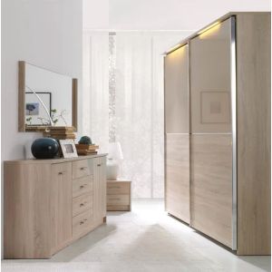 Luxury 4 Piece Bedroom Set in Cappuccino Gloss & Matt Oak + Sliding Wardrobe