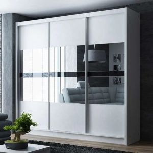 Metro White Sliding Wardrobe with Drawers + Mirrors | 3 Door 250cm