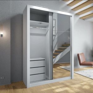 Petra White Sliding Wardrobe with Drawers 2 Door Mirrored 150cm