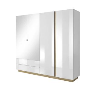 Basel White Wardrobe with Drawers 4 Door 220cm