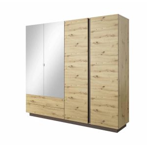 Basel Oak Wardrobe with Drawers 4 Door 220cm