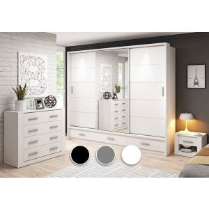 Lenart Bedroom Furniture Set Matt White, Black, Grey | 3 Door - 250cm Wide