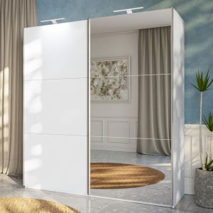 RIGA White Sliding Door Wardrobe with Mirror 200cm