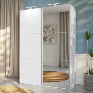 RIGA White Sliding Door Wardrobe with Mirror 150cm