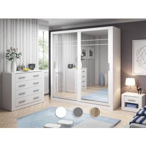 Vision Bedroom Set with Sliding Mirrored Wardrobe 203cm | Oak, White, Grey