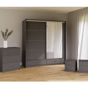 Lenart Bedroom Furniture Set Matt Graphite Grey 208cm