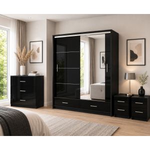 Lenart Black Gloss Bedroom Furniture Set 208cm