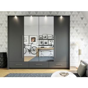 Monica Bi-folding Door Wardrobe with drawers 256cm Graphite Grey Matt