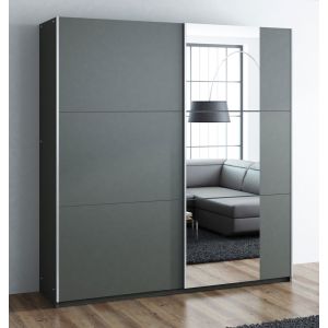 Perth Sliding Door Wardrobe Matt Graphite Grey with Mirror