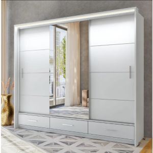 Lenart Sliding Wardrobe White Matt 3 Door 250cm