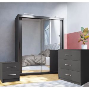 Petra Sliding Wardrobe Bedroom Furniture Set Graphite Grey Matt