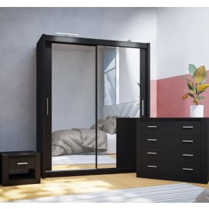 Petra Sliding Wardrobe Bedroom Furniture Set Black Matt