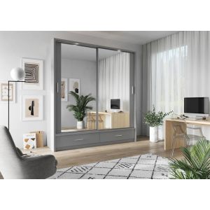 Lenart Bedroom Furniture Set Grey + Sliding Wardrobe 200cm