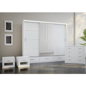 Lenart White Matt Bedroom Set + 250cm Sliding Wardrobe