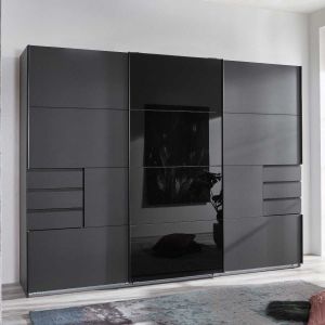 Saigon Sliding Door Wardrobe with Drawers 270cm Black with Tinted Glass