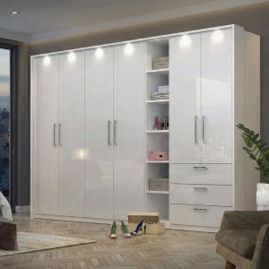 Divine Wardrobe White Gloss 300cm | 6 Door | 4 Piece Modular Set