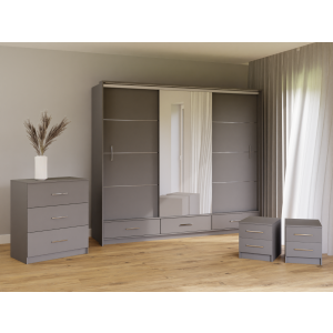 Lenart Bedroom Furniture Set Matt Graphite Grey 255cm