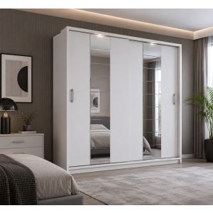 Vision Sliding Mirrored Wardrobe in Matt White | 2 Door - 220cm Wide